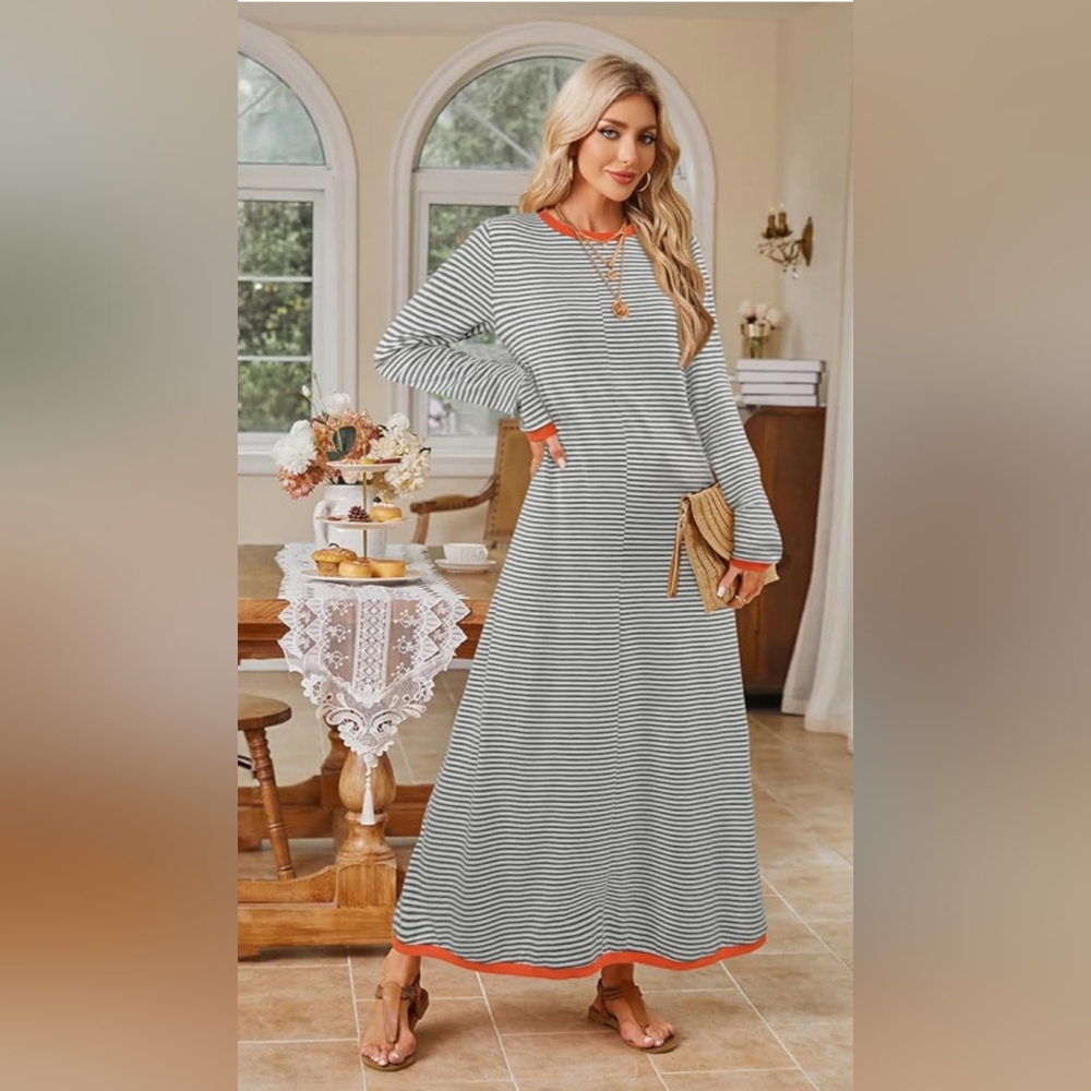 Striped Long Sleeve Maxi Dress
